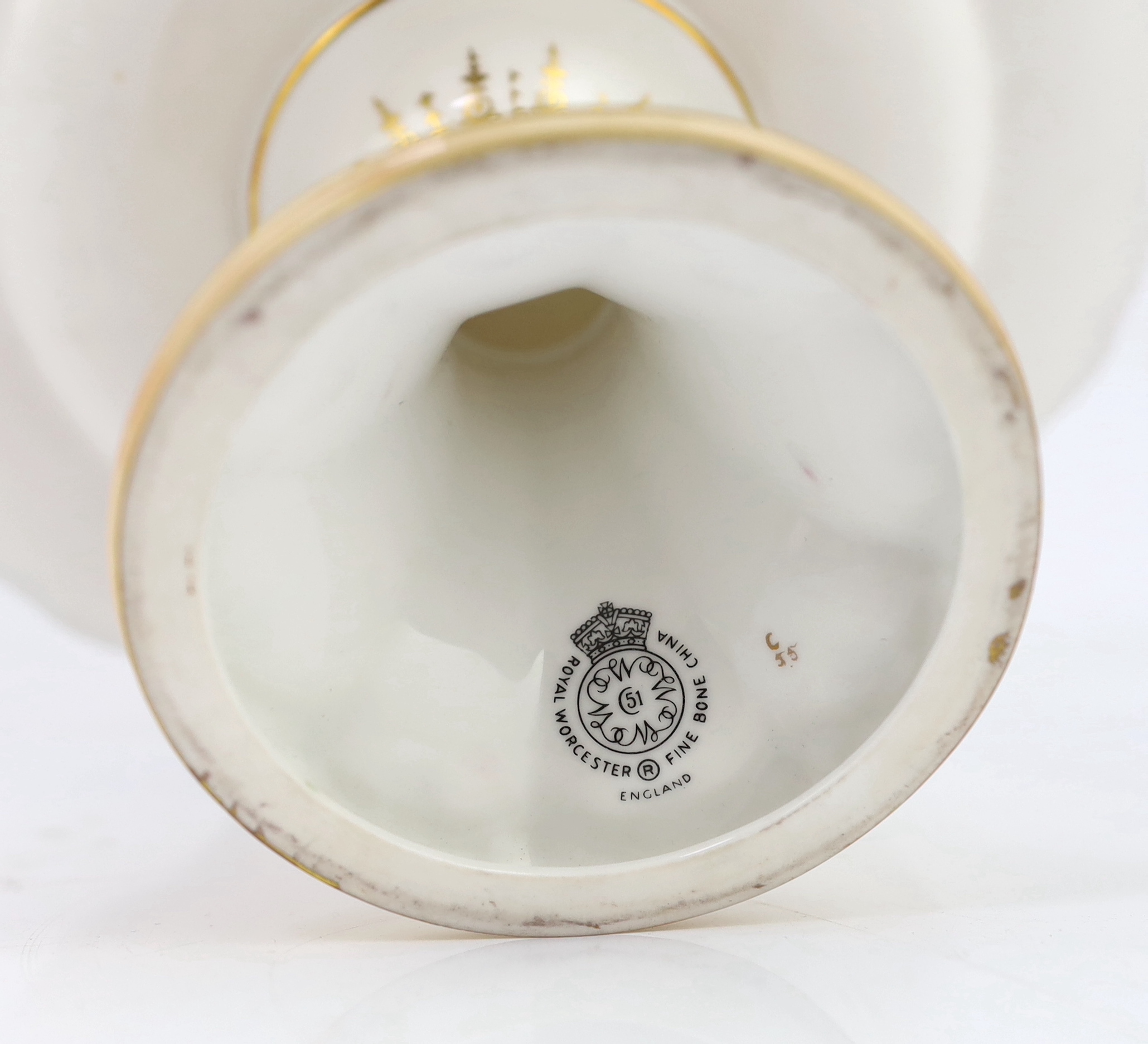 A Royal Worcester fruit painted comport, by H. Ayrton, 1960s